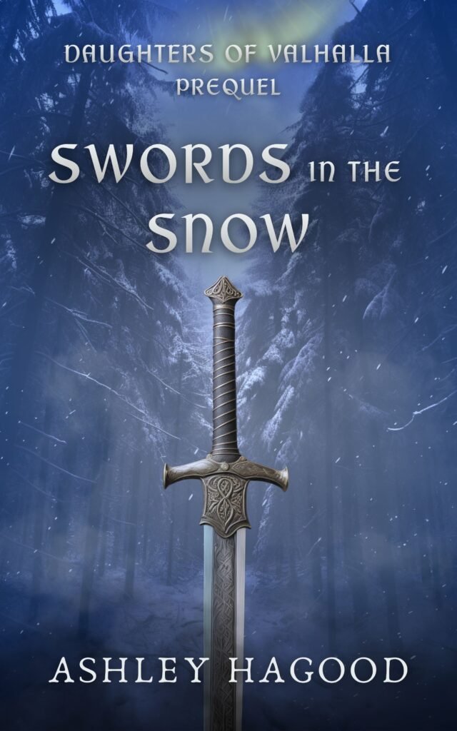Swords in the Snow book cover with sword and foggy night forest